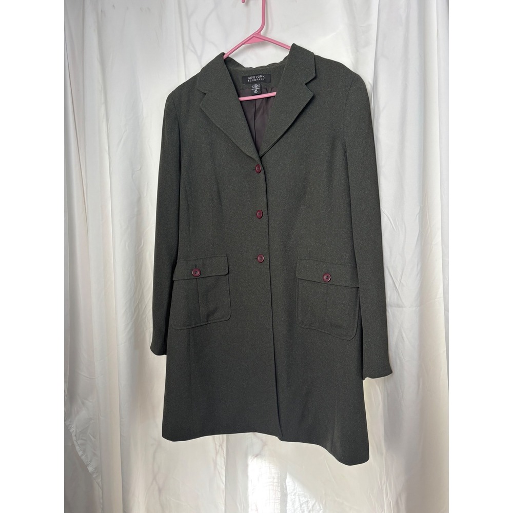 New York & Company Olive Green Longline Blazer Jacket Size 16 Professional Work